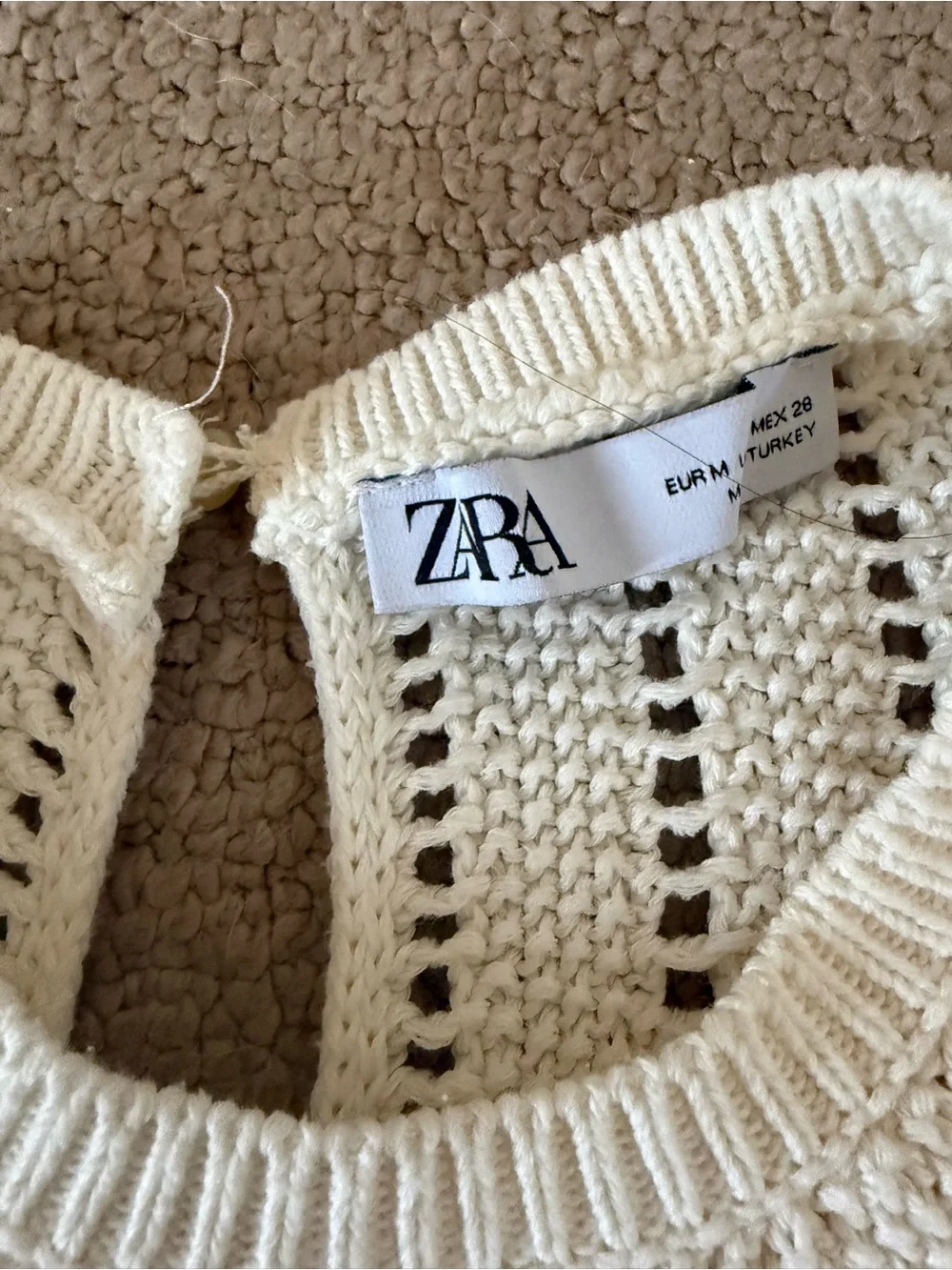 Zara White Crochet & Eyelet Long-Sleeve cropped Top